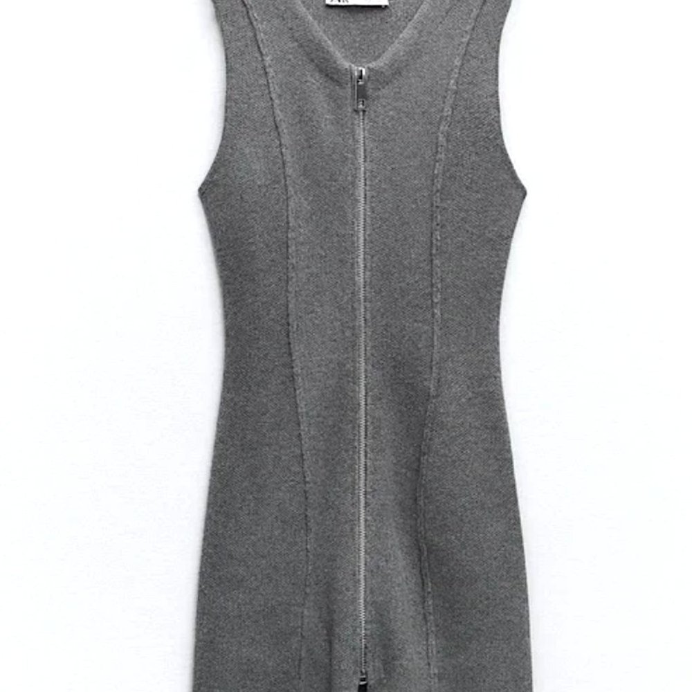 NWT New ZARA Zip Up Fitted Dress, Sleeveless Wool Blend, Modern Gray Med Small - Picture 5 of 12